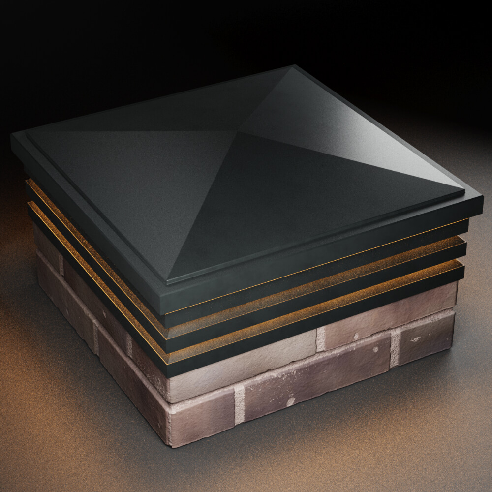 Колпак Zking Бона ХайТек Черный на столб 2х2 кирпича (513х513мм) с подсветкой в Челябинске фото