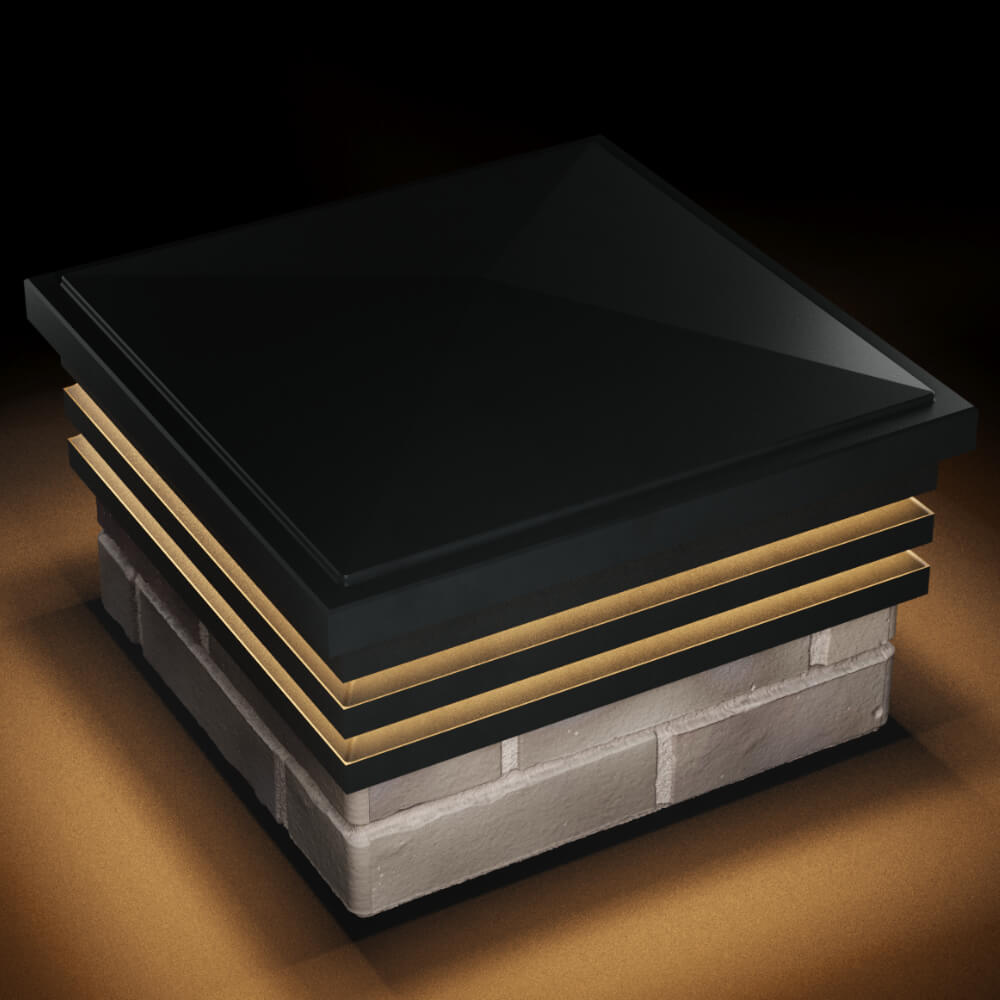 Колпак Zking Бона ХайТек Черный на столб 1.5х1.5 кирпича (385х385мм) с подсветкой в Челябинске фото