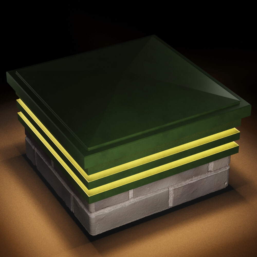 Колпак Zking Бона ХайТек Зеленый на столб 1.5х1.5 кирпича (385х385мм) с подсветкой в Челябинске фото