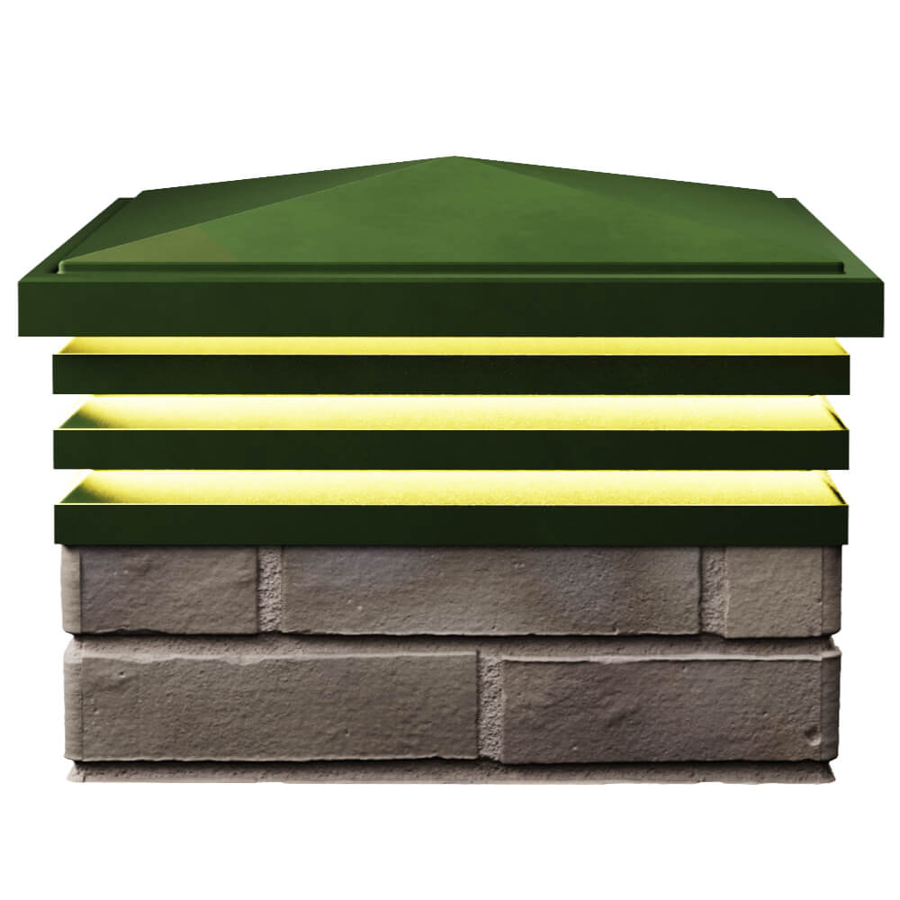 Колпак Zking Бона ХайТек Зеленый на столб 1.5х1.5 кирпича (385х385мм) с подсветкой в Челябинске фото