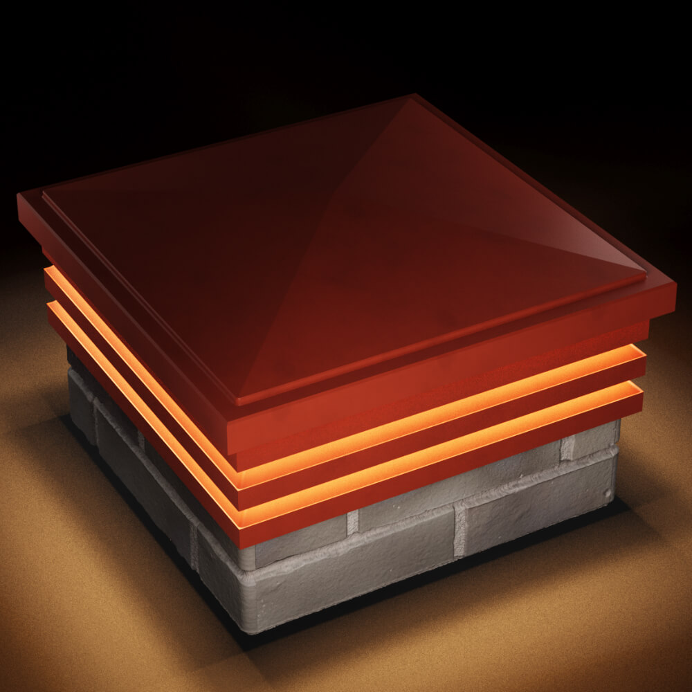 Колпак Zking Бона ХайТек Красный на столб 1.5х1.5 кирпича (385х385мм) с подсветкой в Челябинске фото