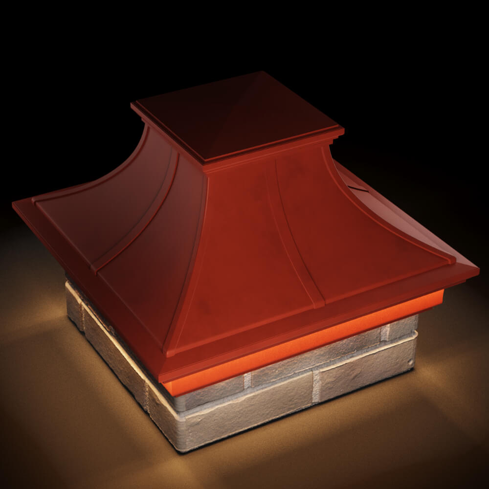 Колпак Zking Монблан Премиум Красный на столб 1.5х1.5 кирпича (385х385мм) с подсветкой в Челябинске фото