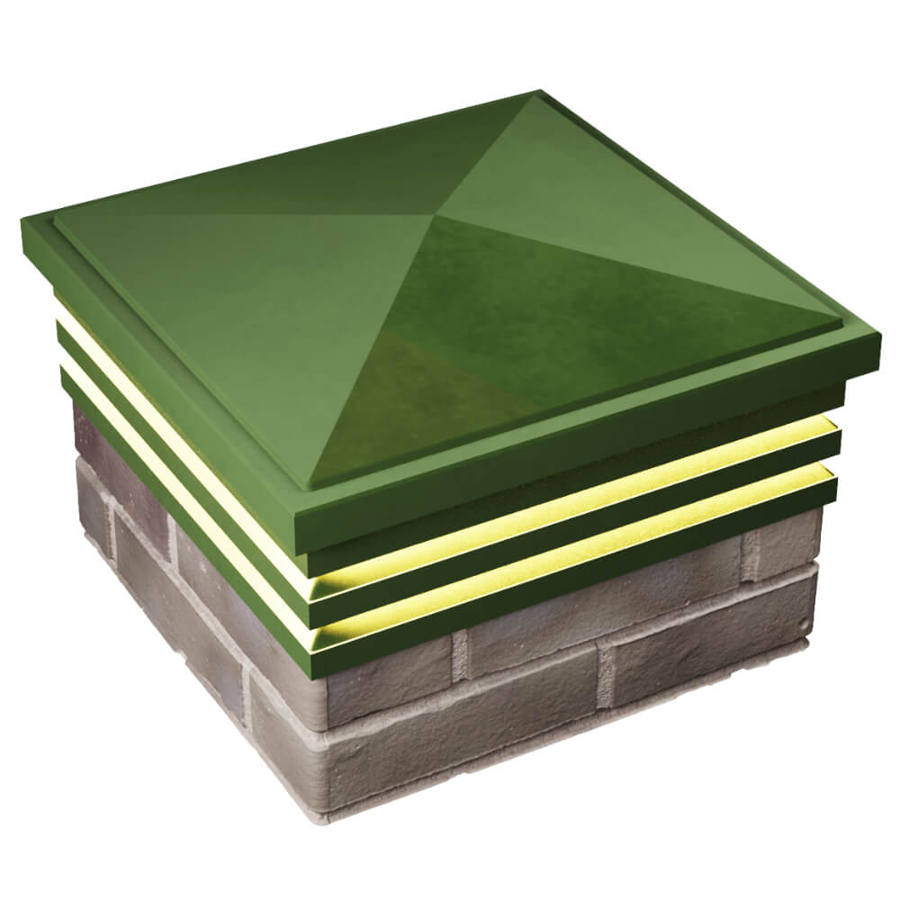 Колпак Zking Бона ХайТек Зеленый на столб 1.5х1.5 кирпича (385х385мм) с подсветкой в Челябинске фото