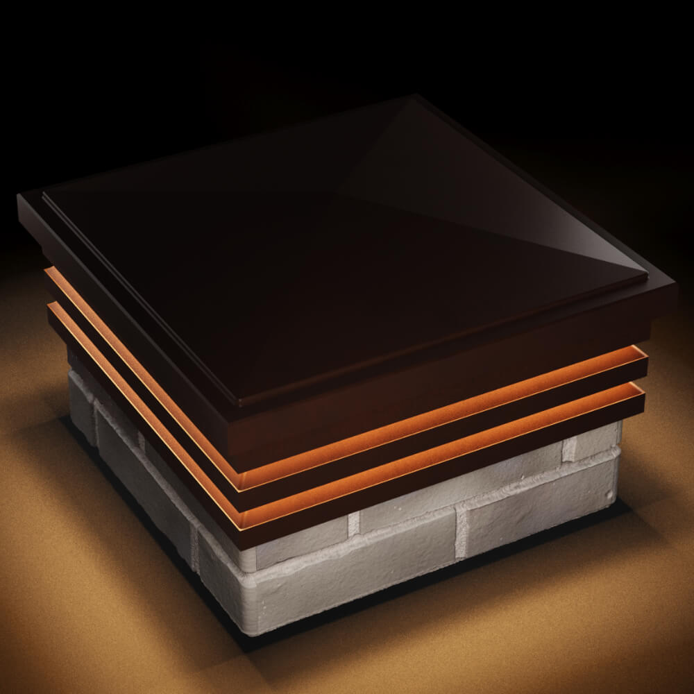 Колпак Zking Бона ХайТек Коричневый на столб 1.5х1.5 кирпича (385х385мм) с подсветкой в Челябинске фото