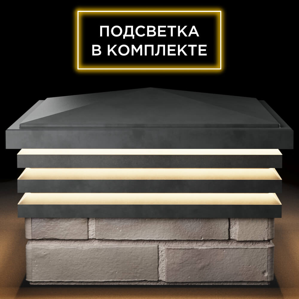 Колпак Zking Бона ХайТек Серый на столб 1.5х1.5 кирпича (385х385мм) с подсветкой Челябинск фото