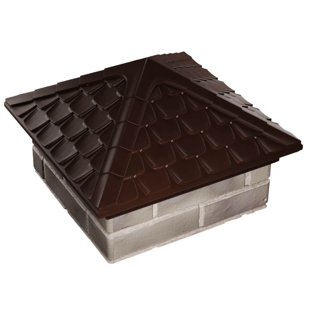 Колпак Zking Эльбрус Коричневый на столб 1.5х1.5 кирпича (385х385мм) в Челябинске фото