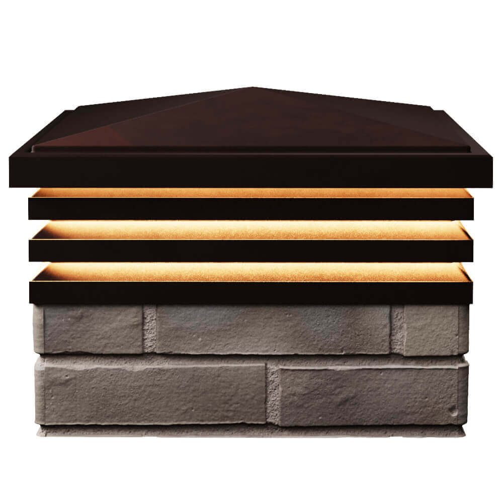 Колпак Zking Бона ХайТек Коричневый на столб 1.5х1.5 кирпича (385х385мм) с подсветкой в Челябинске фото